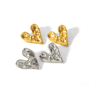 1 Paio Di Orecchini Classici Alla Moda In Acciaio Inossidabile Placcato Oro 18K A Forma Di Cuore Martellato Geometrico Per Le Donne Da Indossare Ogni Giorno h5 Immagine3