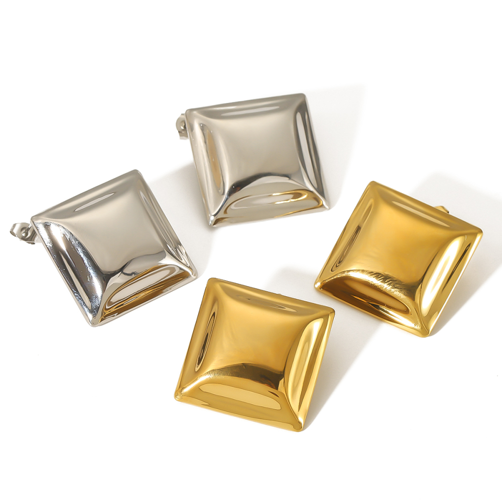 1 Pair Of Fashionable High Quality  Gold Plated Stainless Steel Geometric Square Earrings Suitable For Women's Daily Wear Picture3
