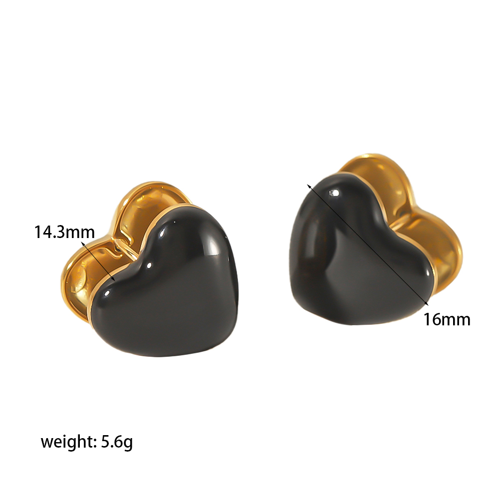 1 paio di orecchini a bottone da donna in acciaio inossidabile placcato oro a forma di cuore, serie semplice h5 Immagine2