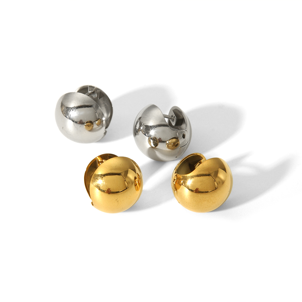1 Pair Of Simple And Stylish  Gold-Plated Stainless Steel Smooth Spherical Double-Sided Ear Clips Suitable For Women's Daily Wear Picture4