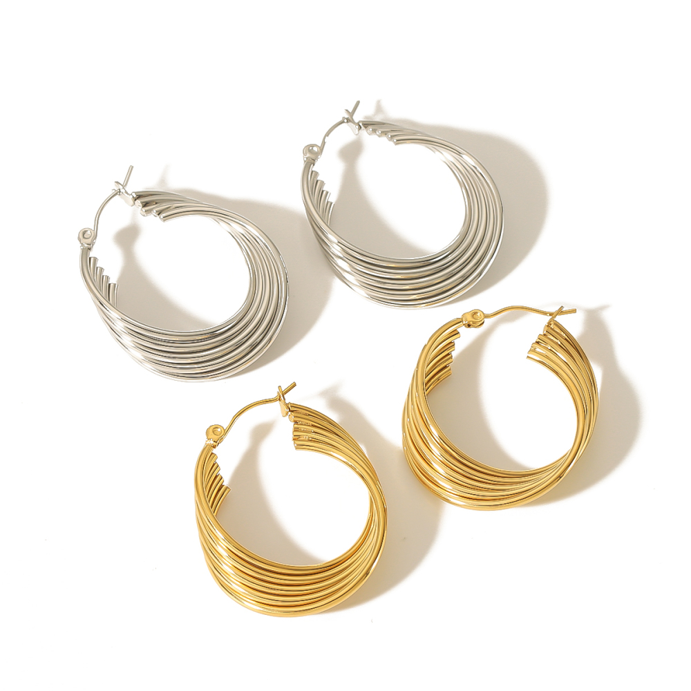 1 Pair Of Personalized Classic  Gold-Plated Stainless Steel Geometric Five-Wire Metal Earrings For Women's Daily Wear Picture3