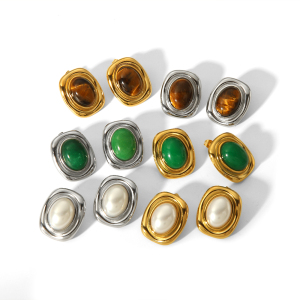 1 Pair Of Classic  Gold-Plated Stainless Steel Square Geometric Tiger Eye Stone Earrings For Women's Daily Wear h5 Picture3