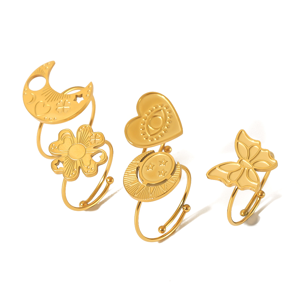 1 Piece Of Classic Fashion  Gold-Plated Stainless Steel Butterfly Love Heart-Shaped Adjustable Ring For Women's Jewelry For Daily Wear Picture4