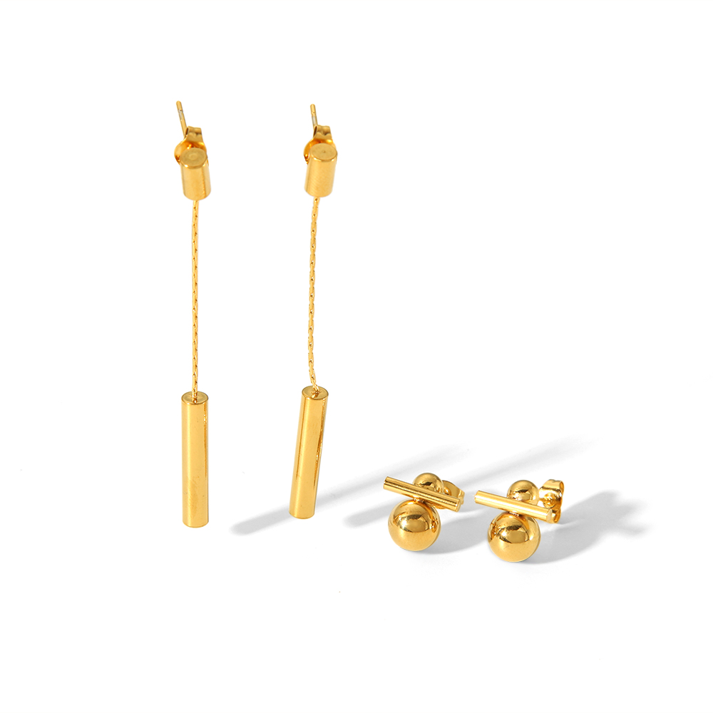 1 paire de boucles d'oreilles géométriques classiques en acier inoxydable plaqué or pour femme, à porter au quotidien Image2