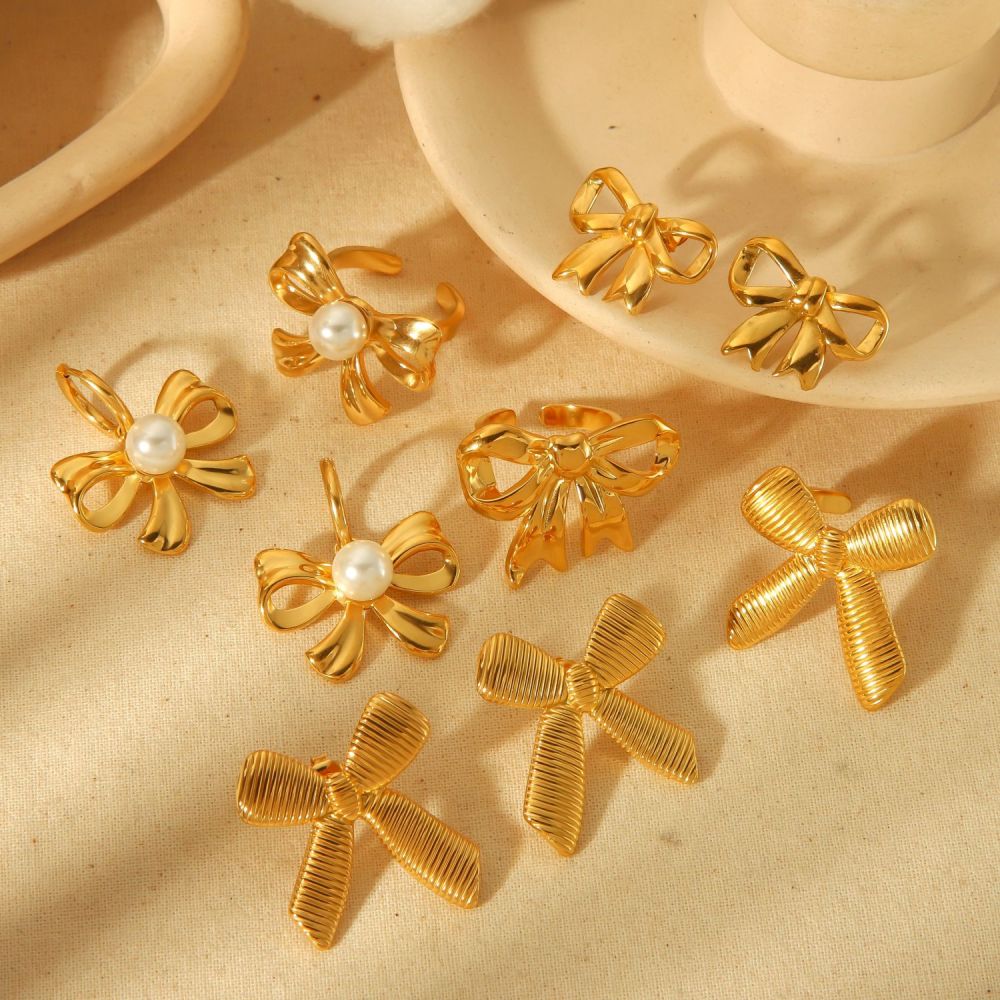Orecchini Classici Ed Eleganti In Acciaio Inossidabile Placcato Oro 18K Con Fiocco Di Perle Geometriche Per Gioielli Da Donna Da Indossare Ogni Giorno h5Immagine2
