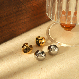 1 Pair Of Simple And Stylish  Gold-Plated Stainless Steel Smooth Spherical Double-Sided Ear Clips Suitable For Women's Daily Wear h5 Picture3