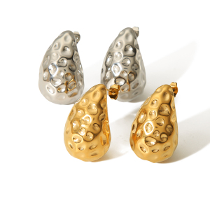 1 Pair Of Classic And Fashionable  Gold-Plated Stainless Steel Hollow Hammered Teardrop Earrings Suitable For Women's Daily Wear h5 Picture3