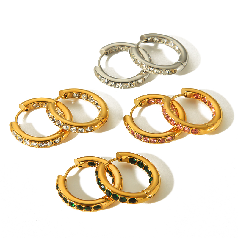 1 Pair Simple Series Sweet Geometric Stainless Steel  Gold Plated Zircon Women Hoop Earrings Picture3