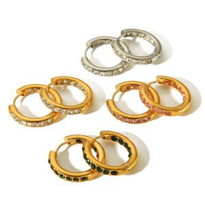 1 Pair Simple Series Sweet Geometric Stainless Steel  Gold Plated Zircon Women Hoop Earrings h5 Picture3