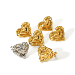 1 Pair 1 Pair Of Exquisite And Fashionable  Gold-Plated Stainless Steel Dot Diamond Three-Dimensional Heart Earrings For Women's Daily Wear Women Stud Earrings h5 Picture3