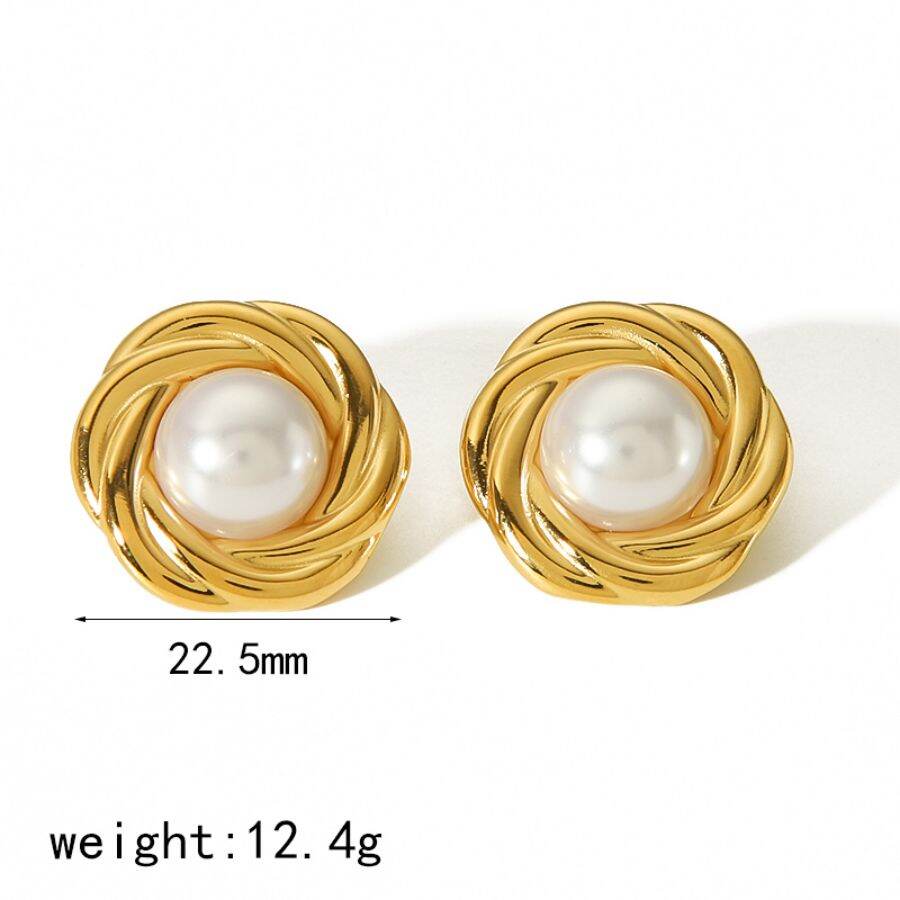 1 pair of stylish and elegant gold-plated stainless steel geometric round inlaid tiger eye stone earrings for women's jewelry for daily wear Picture2