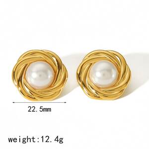 1 pair of stylish and elegant gold-plated stainless steel geometric round inlaid tiger eye stone earrings for women's jewelry for daily wear h5 Picture2