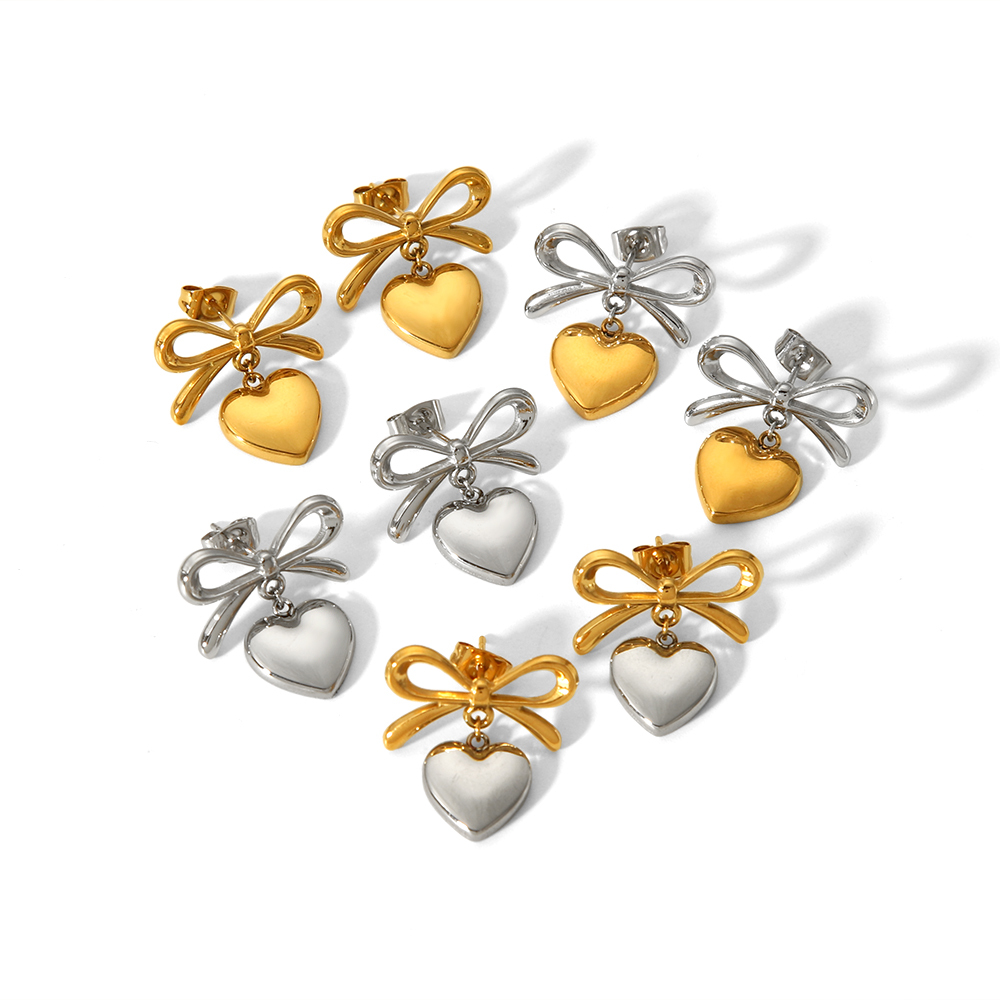 1 Pair Of Creative And Fashionable  Gold-Plated Stainless Steel Color Matching Bow Pendant Earrings For Women's Jewelry For Daily Wear Picture3