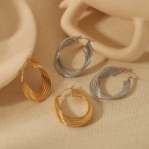 1 Pair Of Personalized Classic  Gold-Plated Stainless Steel Geometric Five-Wire Metal Earrings For Women's Daily Wear h5 Picture2