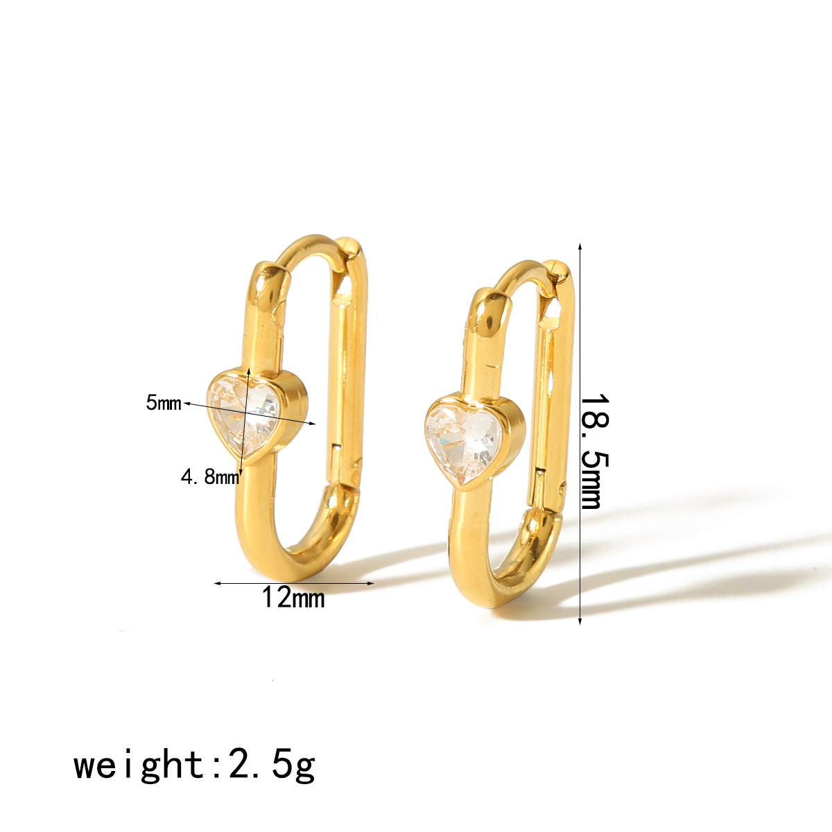 1 par de aretes de alambre con forma de corazón de diamantes de acero inoxidable chapados en oro de , sencillos y modernos, para uso diario de mujer. h5 Imagen2