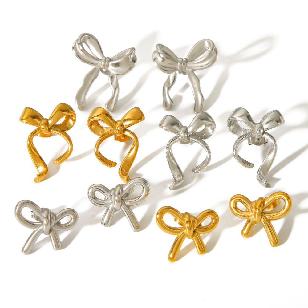 1 Paio Di Orecchini A Fiocco Geometrici Irregolari In Acciaio Inossidabile Placcato Oro 18K Creativi E Alla Moda Per Le Donne, Da Indossare Ogni Giorno h5Immagine3