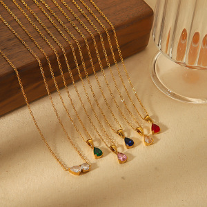 Collar Con Colgante De Circonita Chapado En Oro De 18 Quilates Para Mujer, Serie Simple, 1 Unidad h5 Imagen2