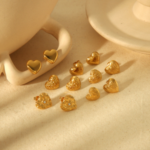 1 Pair Of Elegant And Fashionable  Gold-Plated Stainless Steel Geometric Texture Heart Earrings For Women's Jewelry For Daily Wear h5 Picture2