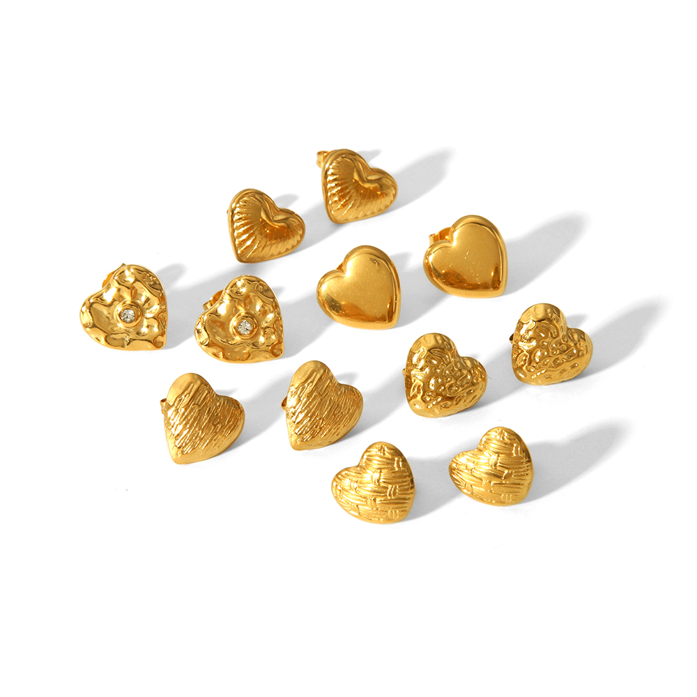 1 Pair Of Elegant And Fashionable  Gold-Plated Stainless Steel Geometric Texture Heart Earrings For Women's Jewelry For Daily Wear Picture3
