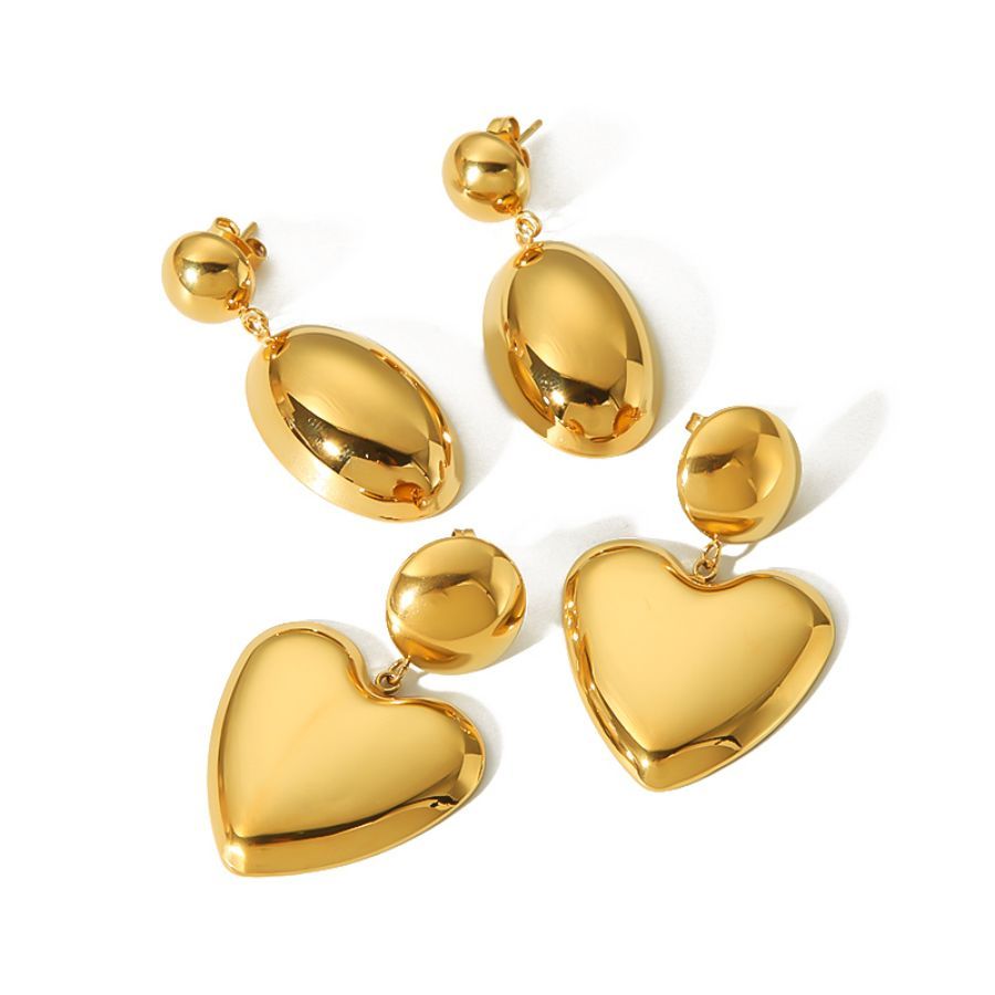 1 Pair Of Personalized Fashion  Gold-Plated Stainless Steel Glossy Geometric Oval Love Pendant Earrings For Women's Jewelry For Daily Wear Picture3