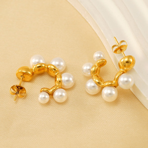 1 Pair High-End Style Geometric Shape Stainless Steel Gold Plated Inlay Artificial Pearl Women's Drop Earrings h5 Picture2