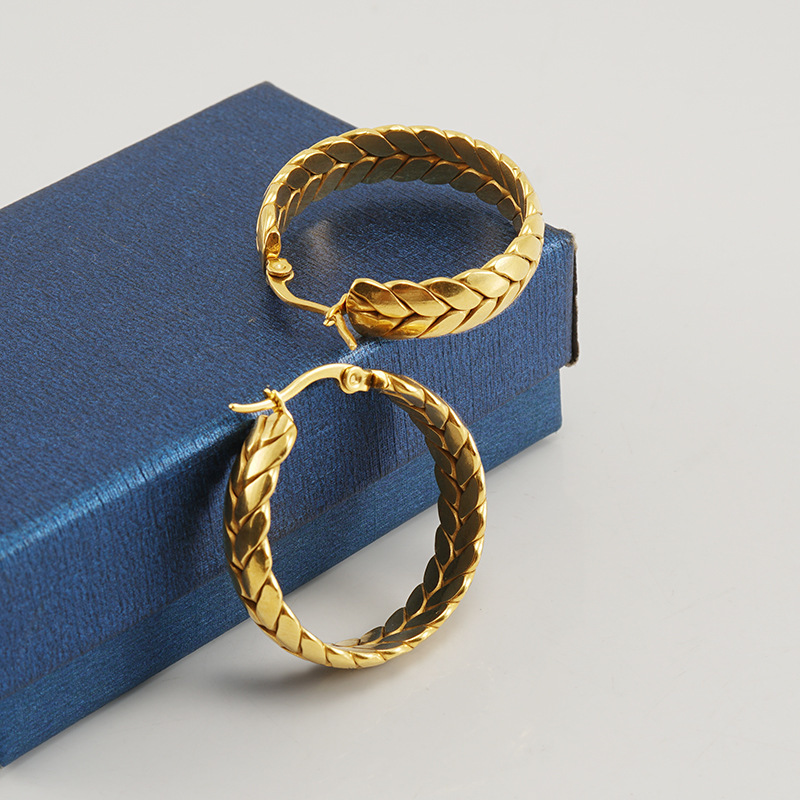 1 Pair Simple Series Simple Plaid Titanium Steel  Gold Plated Women Hoop Earrings Picture3