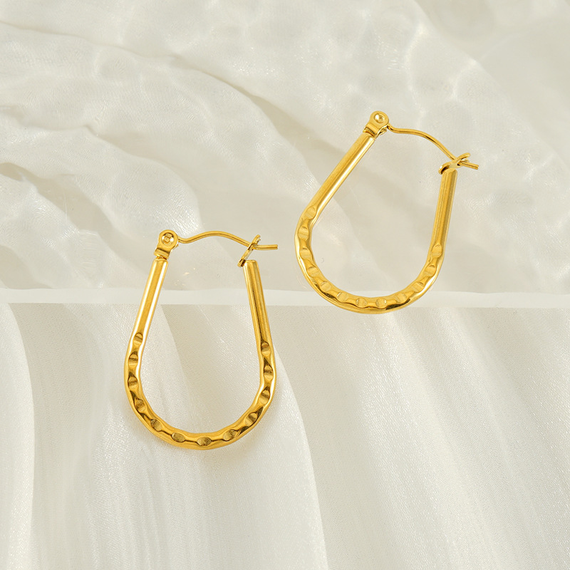 1 Pair Simple Series Simple Geometric Stainless Steel Gold Plated Women Hoop Earrings h5Picture5