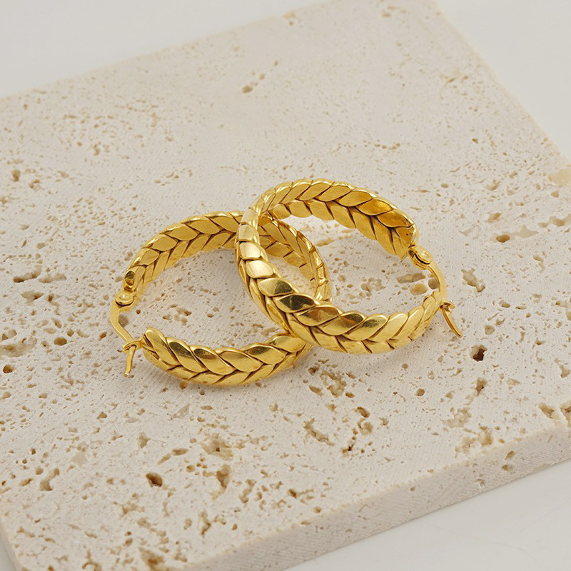 1 Pair Simple Series Simple Plaid Titanium Steel  Gold Plated Women Hoop Earrings Picture2