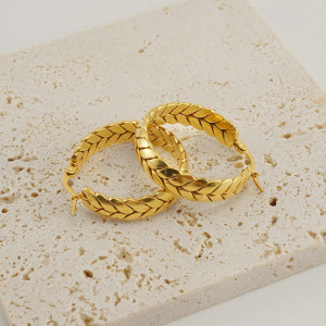 1 Pair Simple Series Simple Plaid Titanium Steel  Gold Plated Women Hoop Earrings h5 Picture2
