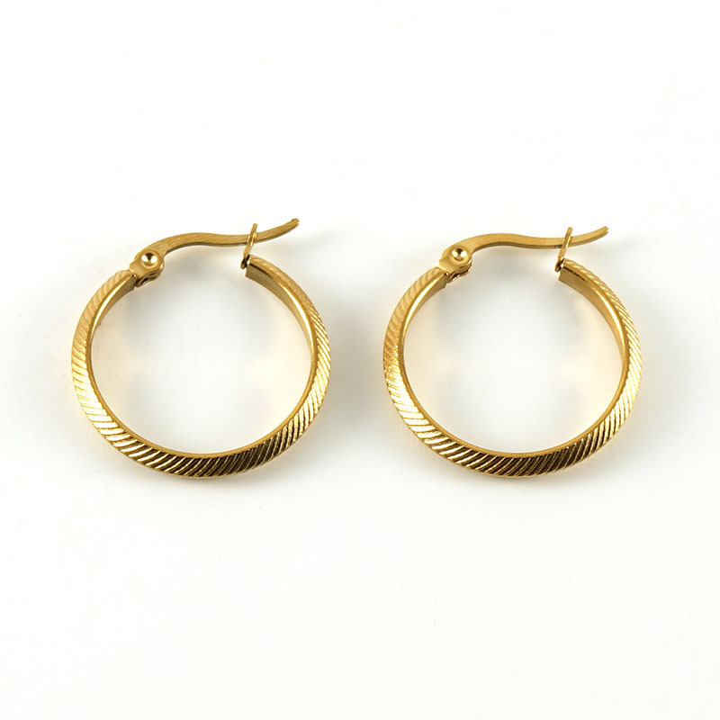 1 Pair Simple Cool Style Striped Ring Shape Stainless Steel Gold Plated Women's Hoop Earrings h5Picture4
