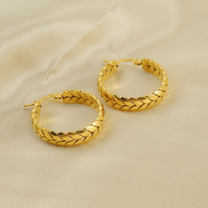 1 Pair Simple Series Simple Plaid Titanium Steel  Gold Plated Women Hoop Earrings h5 Picture4