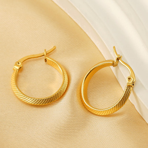 1 Pair Simple Cool Style Striped Ring Shape Stainless Steel Gold Plated Women's Hoop Earrings h5 Picture2