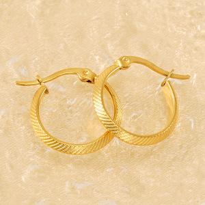 1 Pair Simple Cool Style Striped Ring Shape Stainless Steel Gold Plated Women's Hoop Earrings h5 Picture3