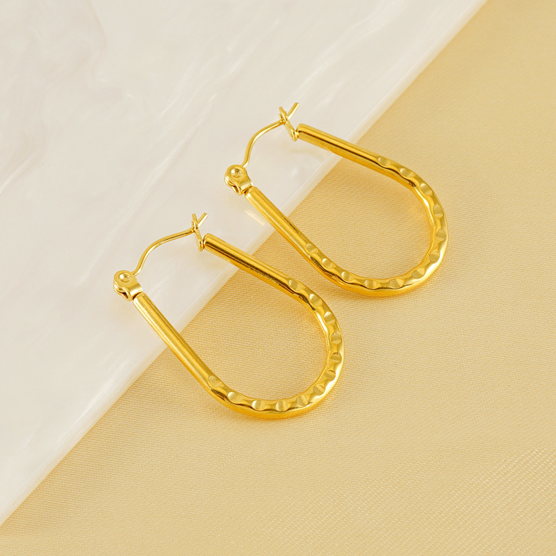 1 Pair Simple Series Simple Geometric Stainless Steel Gold Plated Women Hoop Earrings h5Picture4