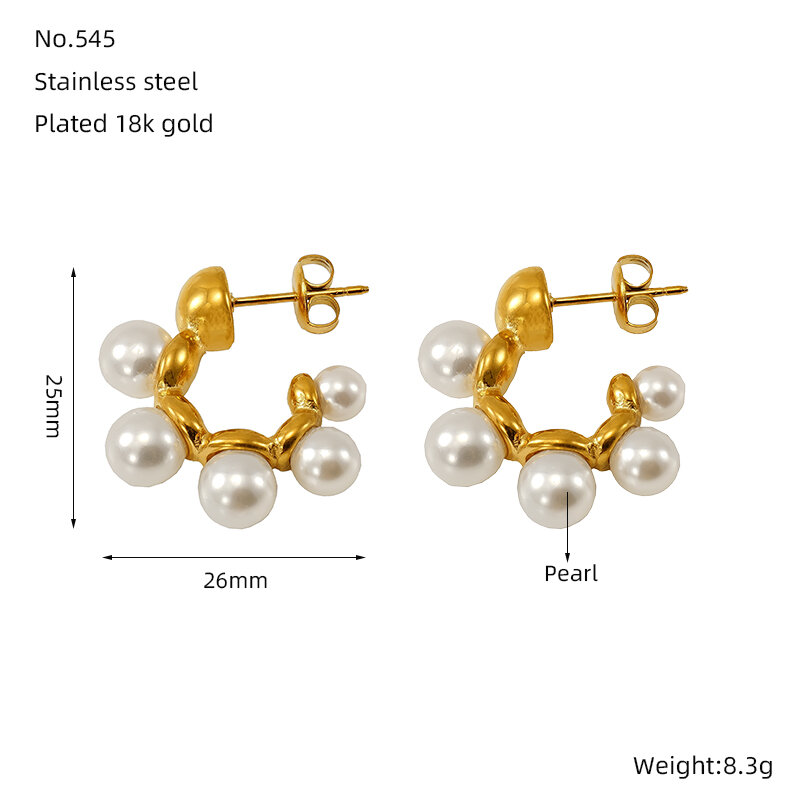 1 par de pendientes colgantes de perlas artificiales de acero inoxidable chapados en oro de 18 quilates con diseño geométrico simple para mujer Imagen2