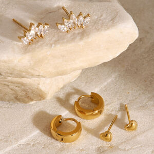 1 Set Sweet Heart Stainless Steel Waterproof Gold Plated Zircon Women's Earrings Set h5