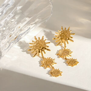1 Pair Retro Sun Stainless Steel Waterproof Gold Color Dangle Earrings h5