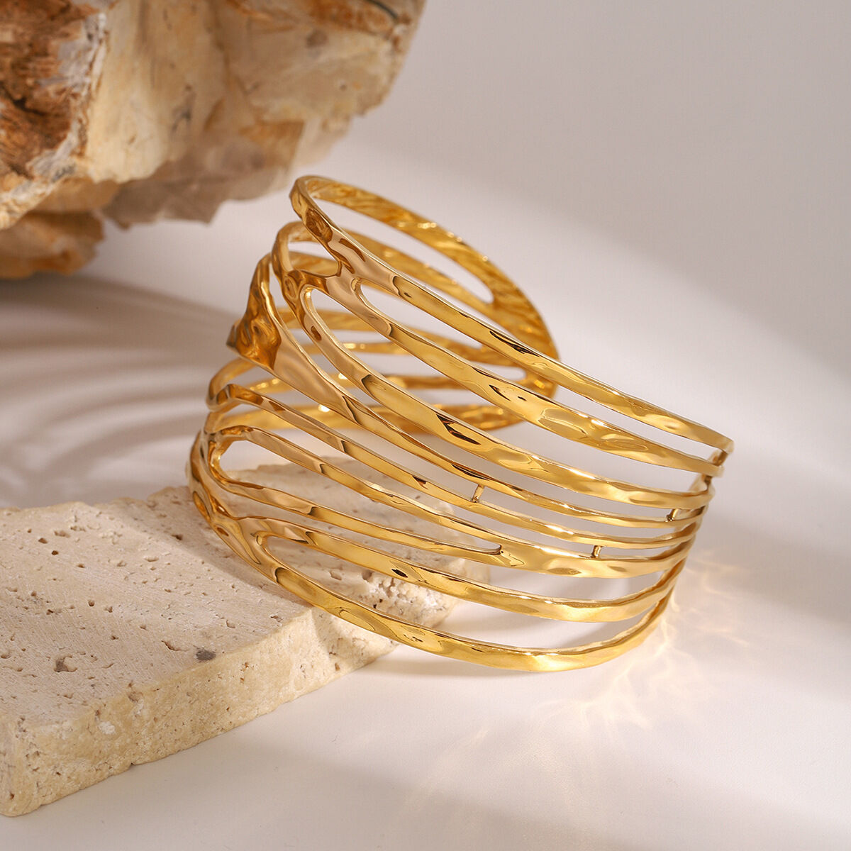 1 piece simple series simple geometric stainless steel  gold plated women bangles 