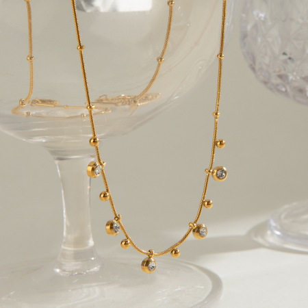 1 piece simple series daily geometric stainless steel  gold plated zircon women pendant necklaces