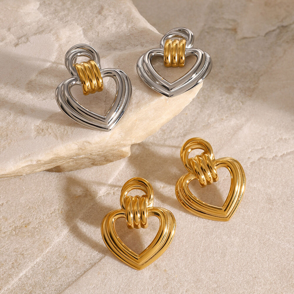 1 pair simple series sweet heart stainless steel gold plated women stud earrings