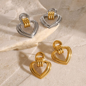 1 pair simple series sweet heart stainless steel gold plated women stud earrings h5
