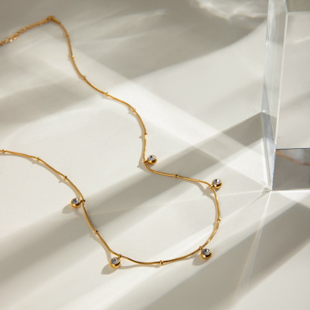 1 piece simple series casual geometric stainless steel  gold plated zircon women pendant necklaces