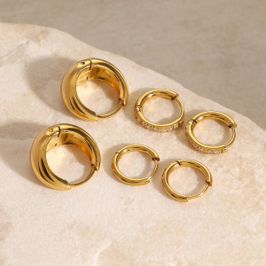 1 Set Simple Geometric Stainless Steel Waterproof Gold Color Rhinestone Women's Earrings Set h5 Picture2