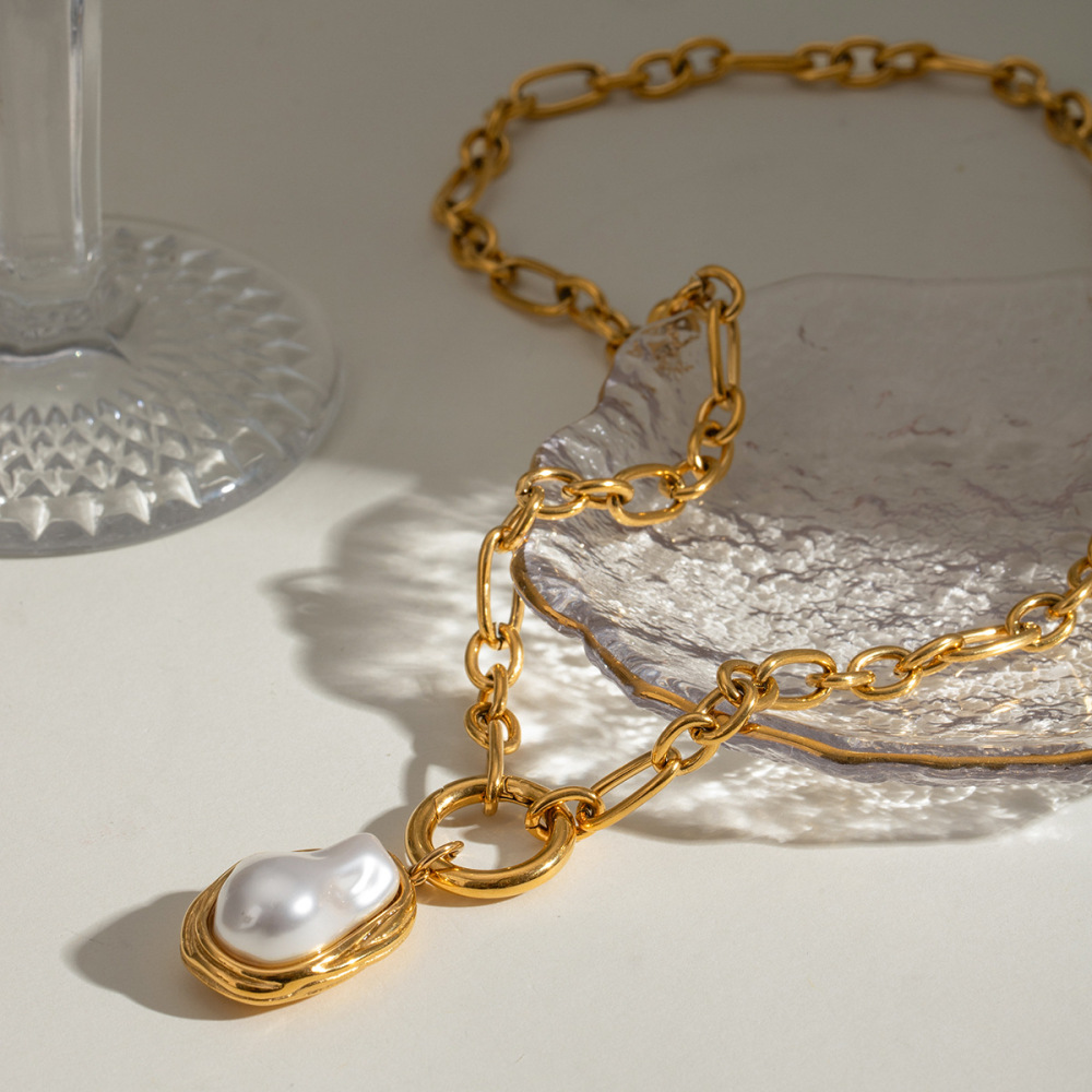 1 Piece Classic Series Elegant Geometric Stainless Steel Gold Plated Artificial Pearl Women Pendant Necklaces h5Picture3
