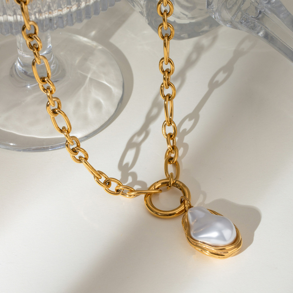 1 Piece Classic Series Elegant Geometric Stainless Steel Gold Plated Artificial Pearl Women Pendant Necklaces h5Picture2