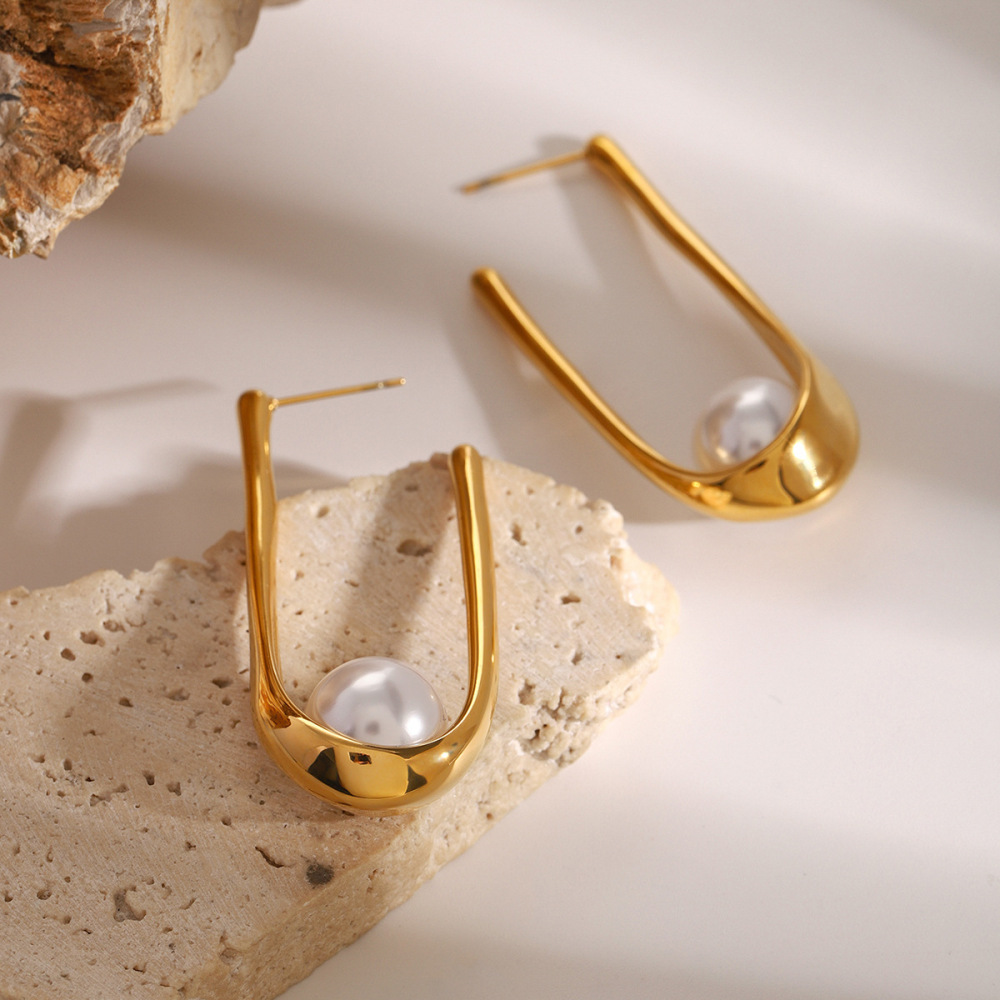 1 Pair Simple Series Casual Letter Stainless Steel Gold Plated Artificial Pearl Women Drop Earrings h5Picture2