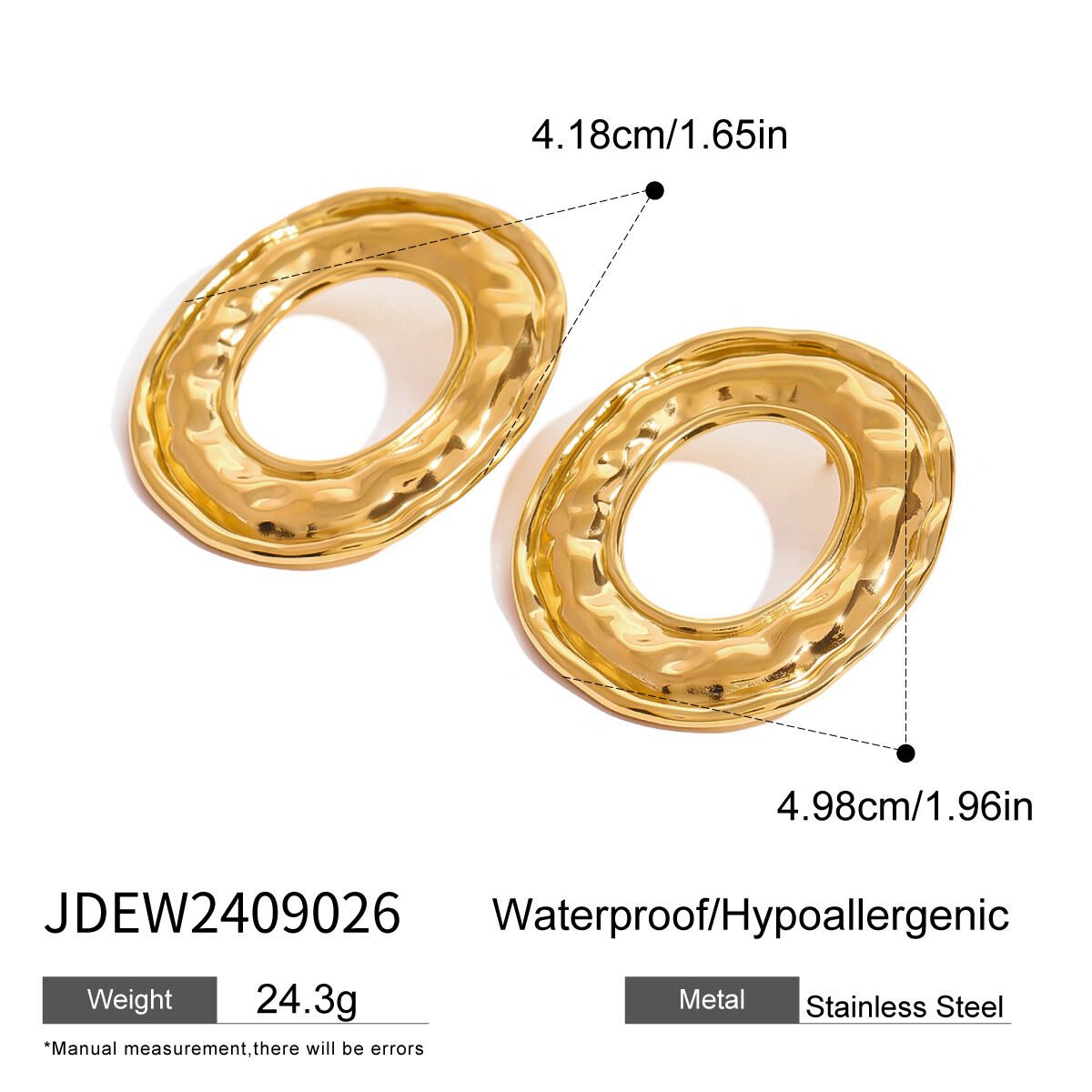 1 paio di orecchini a bottone in acciaio inossidabile color oro impermeabili con martello h5 Immagine2