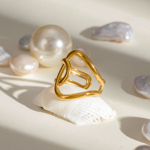 1 Pair Simple Series Casual Geometric Stainless Steel Gold Plated Women Adjustable Rings h5 Picture3