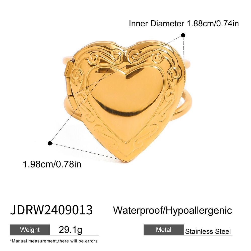 1 pair simple series retro heart stainless steel gold plated women adjustable rings Picture2