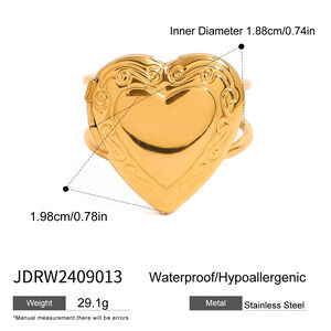 1 pair simple series retro heart stainless steel gold plated women adjustable rings h5 Picture2